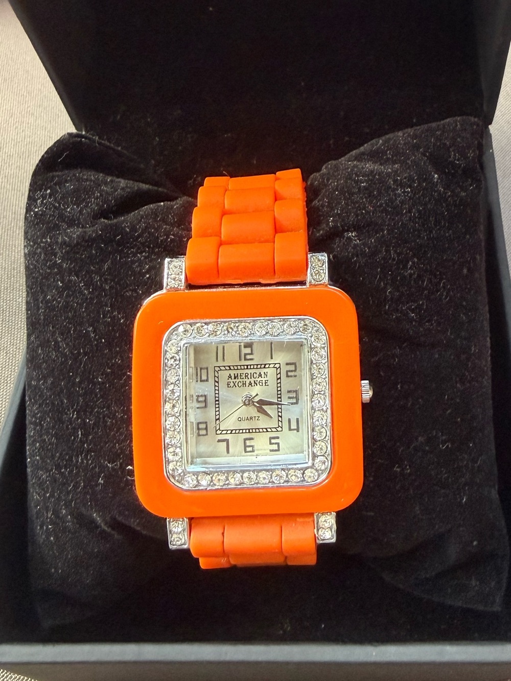 Casual Rubber Square Face Armani Orange Unisex Watch with Crystals - Picture 3 of 9